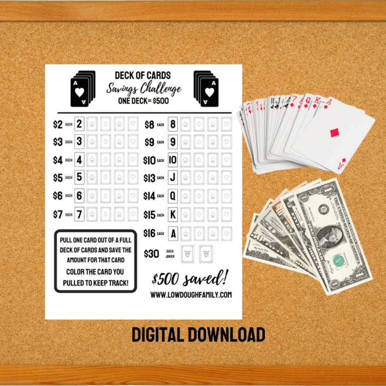 $500 Savings Challenge with a Deck of Cards! (Free Printable) – Low Dough Family