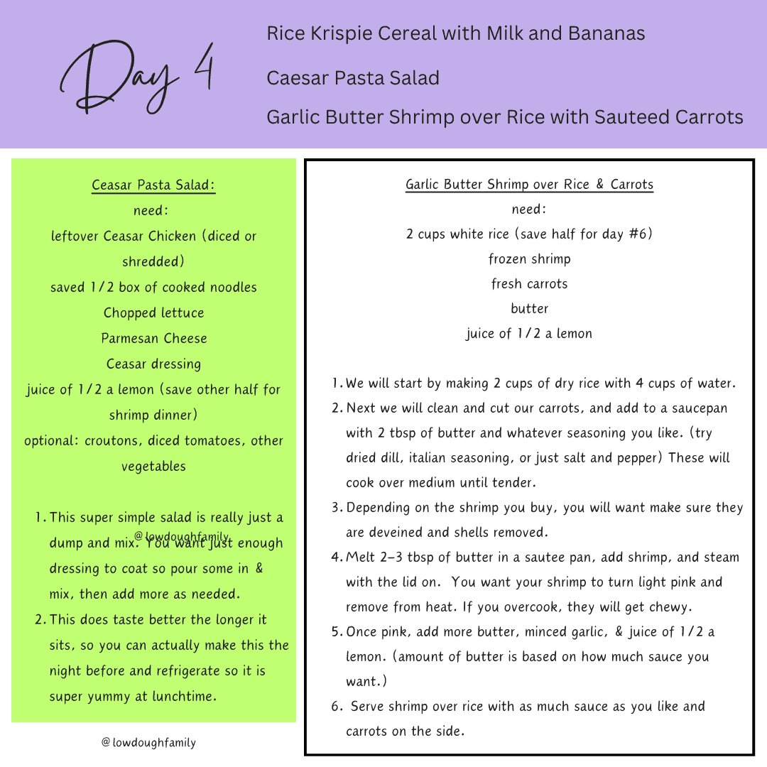 Free Meal Plan for Family of 4 on a $100 Budget (Week #6) – Low Dough ...