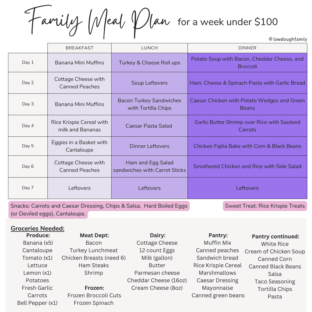 Free Meal Plan For Family Of 4 On A 100 Budget Week 6 Low Dough 