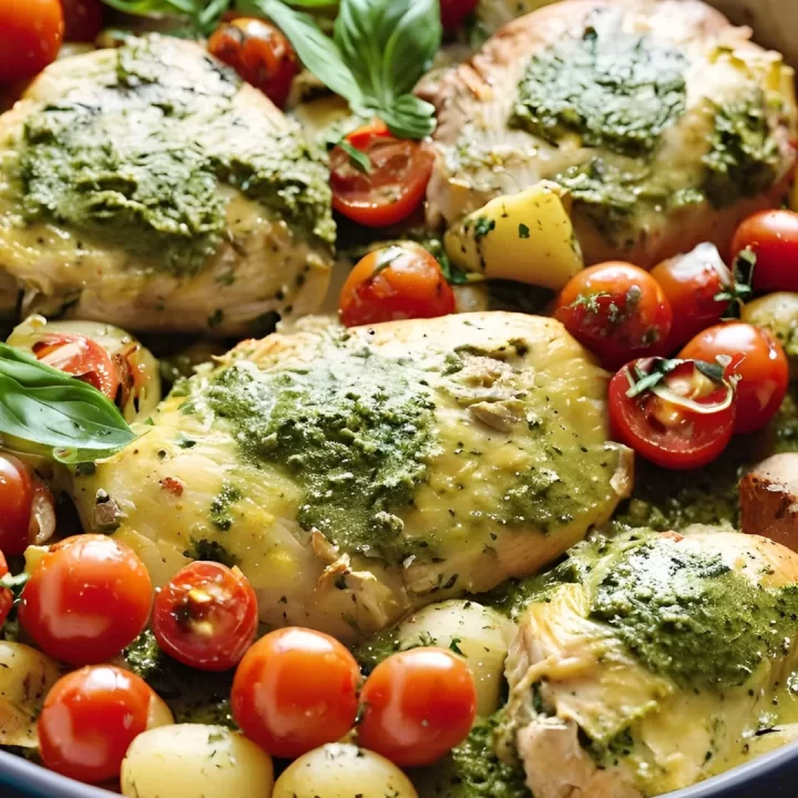 Pesto Chicken Bake with Potatoes & Tomatoes