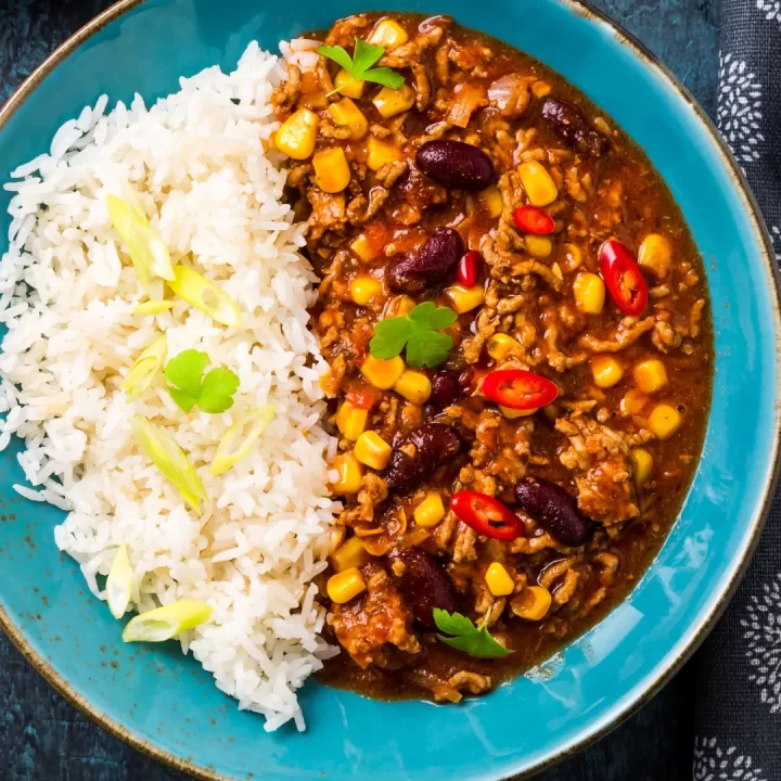 Turkey & Sausage Chili over Rice